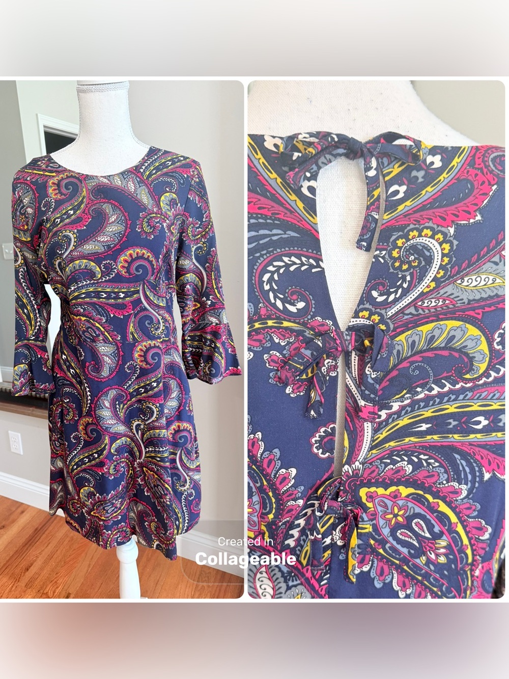 Banana Republic Paisley flutter Sleeve Dress with small bow detail down the back